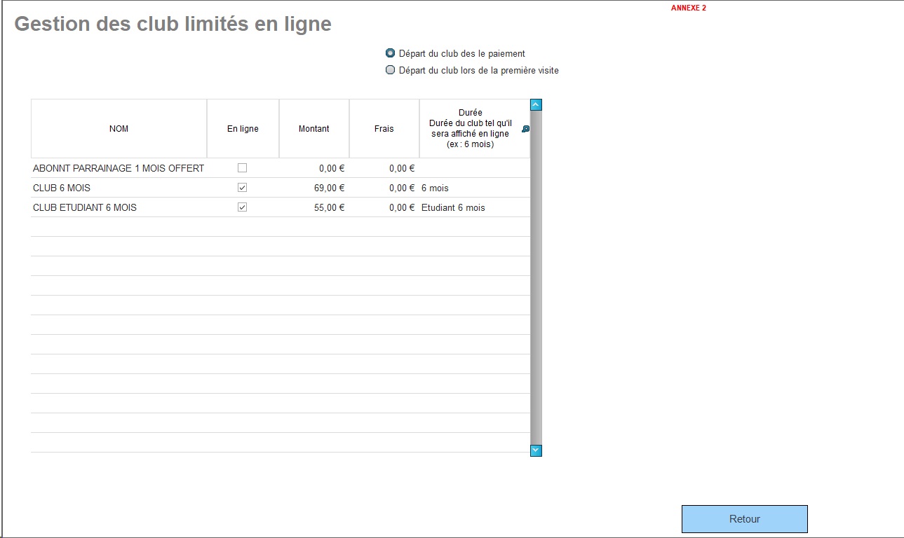 La carte tarif